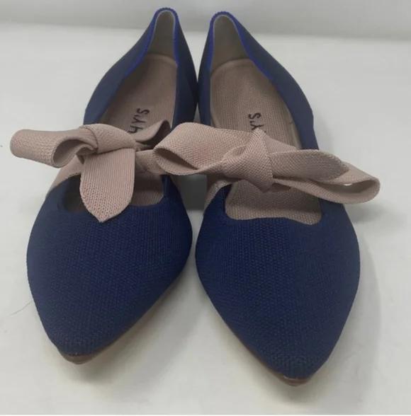 Rothy's Sapphire Blue Mary Jane Bow Tie Pointed Toe Flats Size 11 Brand New - Picture 5 of 5